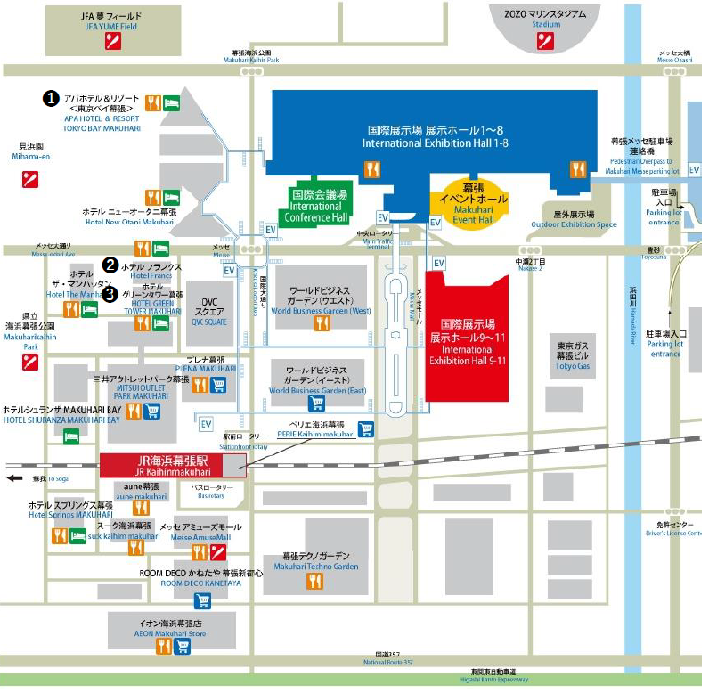 Plan du secteur Makuhari avec l'hôtel APA, la gare et les grands axes autour de Kaihin-Makuhari